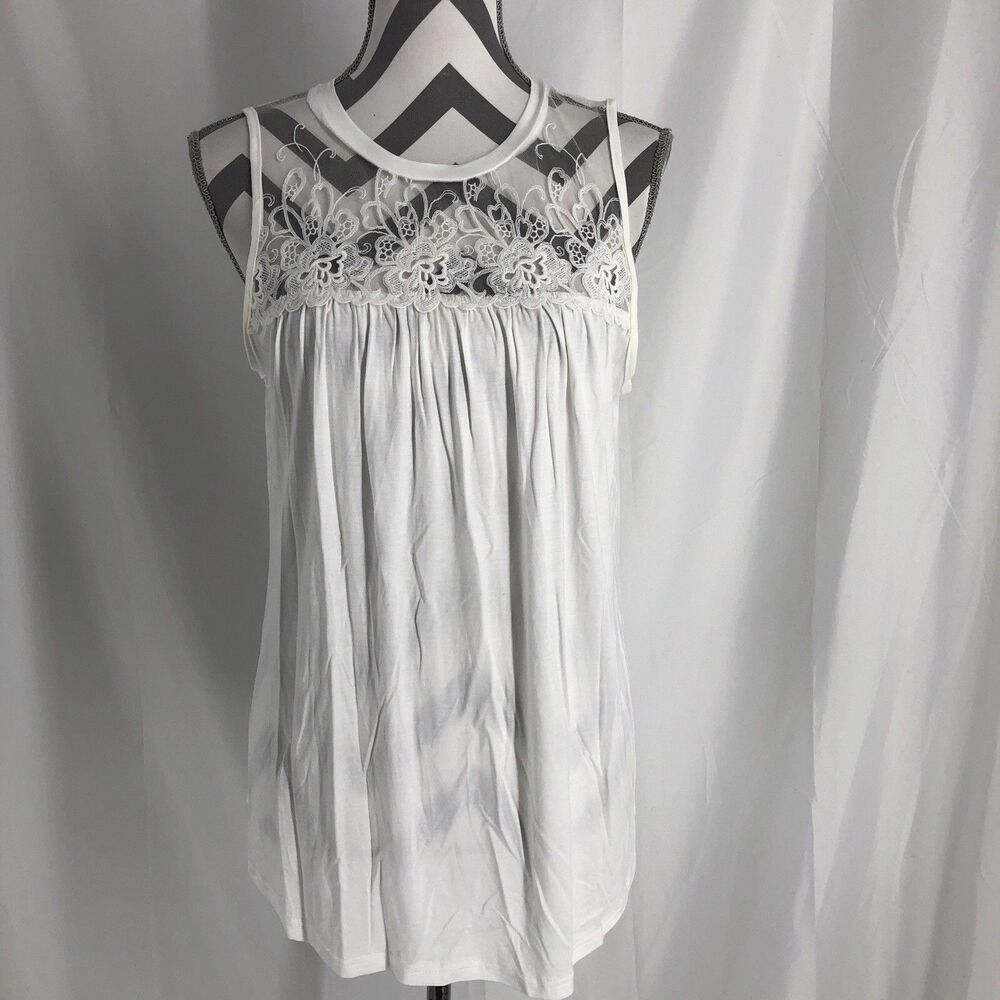 Miss Sparkling White Lace Yoke Tank Top XL